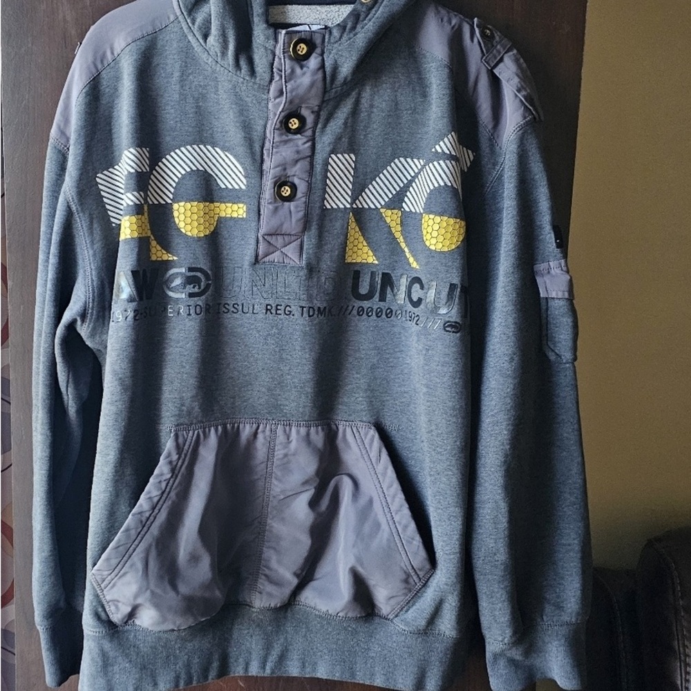 Men's Gray and Yellow Hoodie